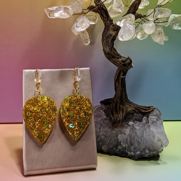 Gold Glitter Drop Resin Dangle Earrings - Picture 6 of 6